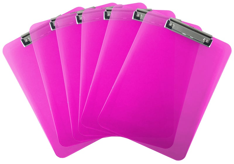 Trade Quest Plastic Clipboard Transparent Color Letter Size Low Profile Clip (Pack of 6) (Pink) - Image 1
